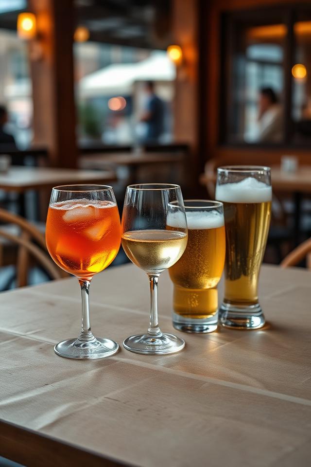Aperitif, Weißwein und Bier auf einem Cafétisch