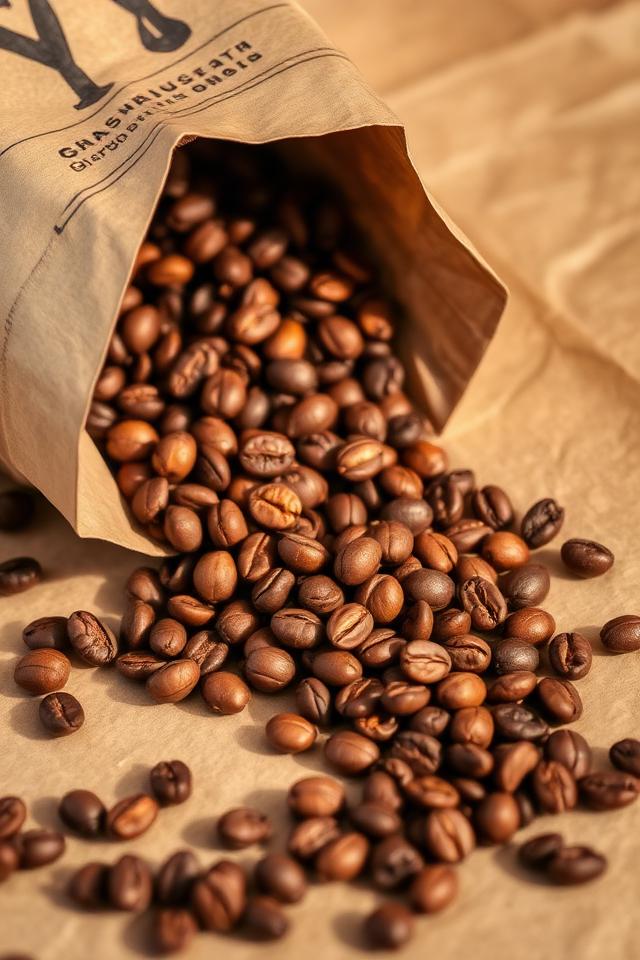 Frisch geröstete Kaffeebohnen aus einer Papiertüte