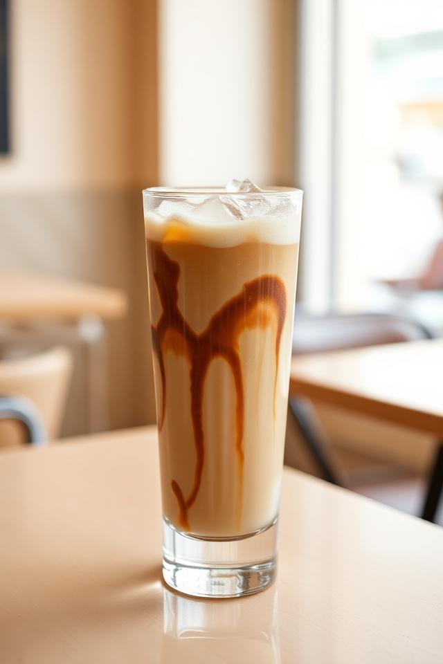 Iced Latte im hohen Glas mit Eiswürfeln