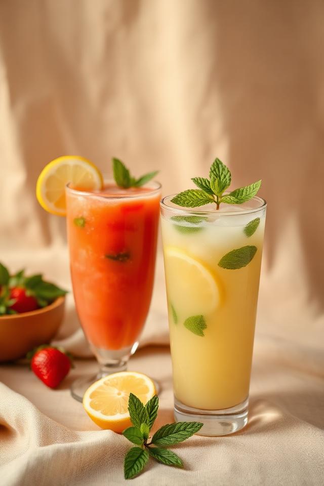 Fruchtsmoothie und Limonade mit Minze